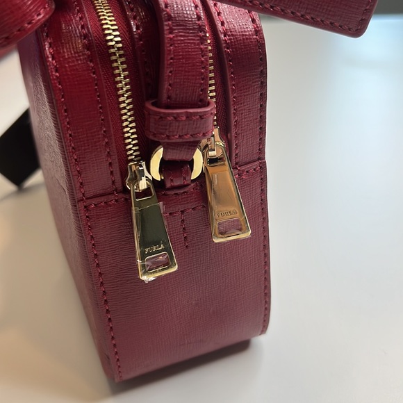 SUPER SALE! Furla Deep Red Leather Shoulder Bag, Double Compartments, NWT! - Picture 6 of 9